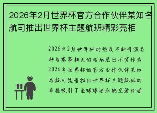 2026年2月世界杯官方合作伙伴某知名航司推出世界杯主题航班精彩亮相